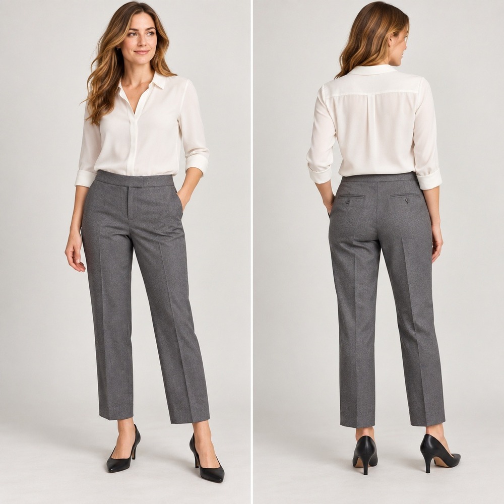 Brooks Brothers 346 Caroline Fit Womens 14P Gray Wool Ankle Dress Pants Preppy